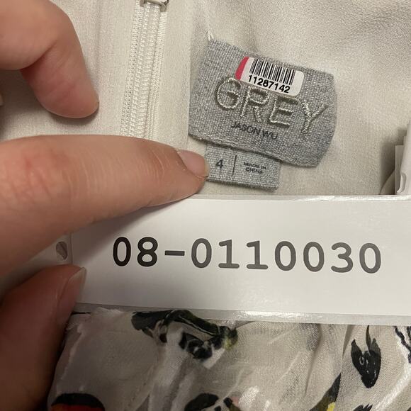 Jason Wu Dress Womens 4 Grey Painterly Cream Floral Printed Midi Tiered Silk - Picture 6 of 16